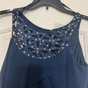 SLNY Navy Blue Chiffon Layered Beaded Sleeveless A-Line Dress Size 2 112803M
